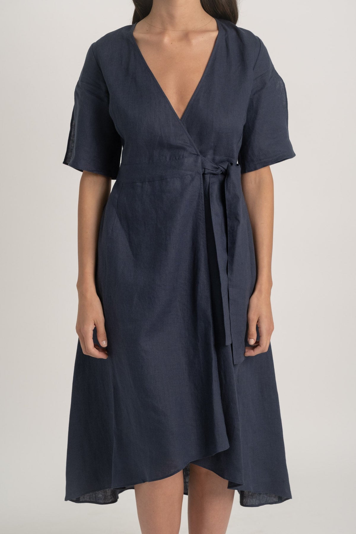 Linen Wrap Dress Navy