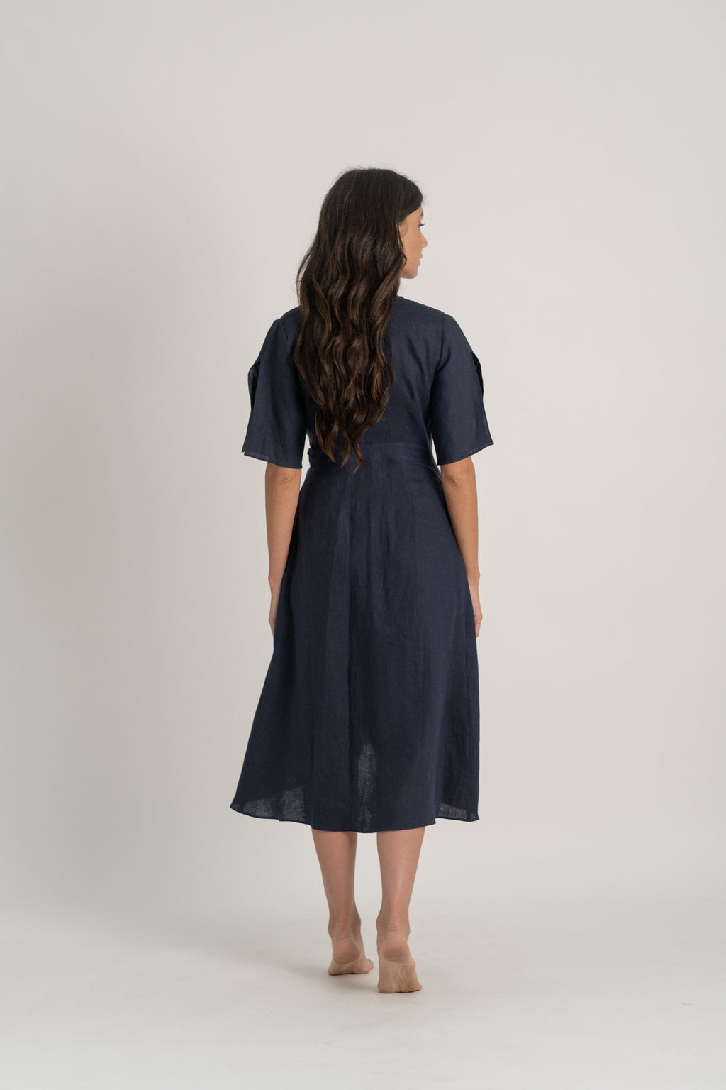 Linen Wrap Dress Navy