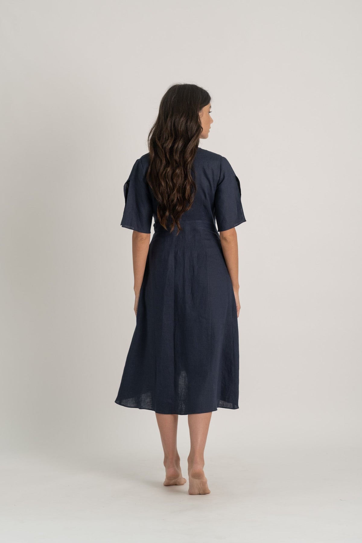 Linen Wrap Dress Navy