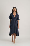 Linen Wrap Dress Navy