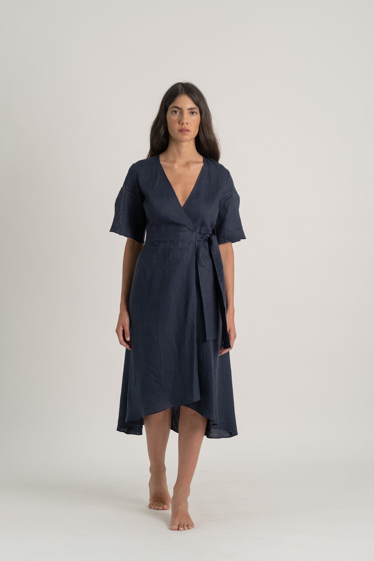 Linen Wrap Dress Navy