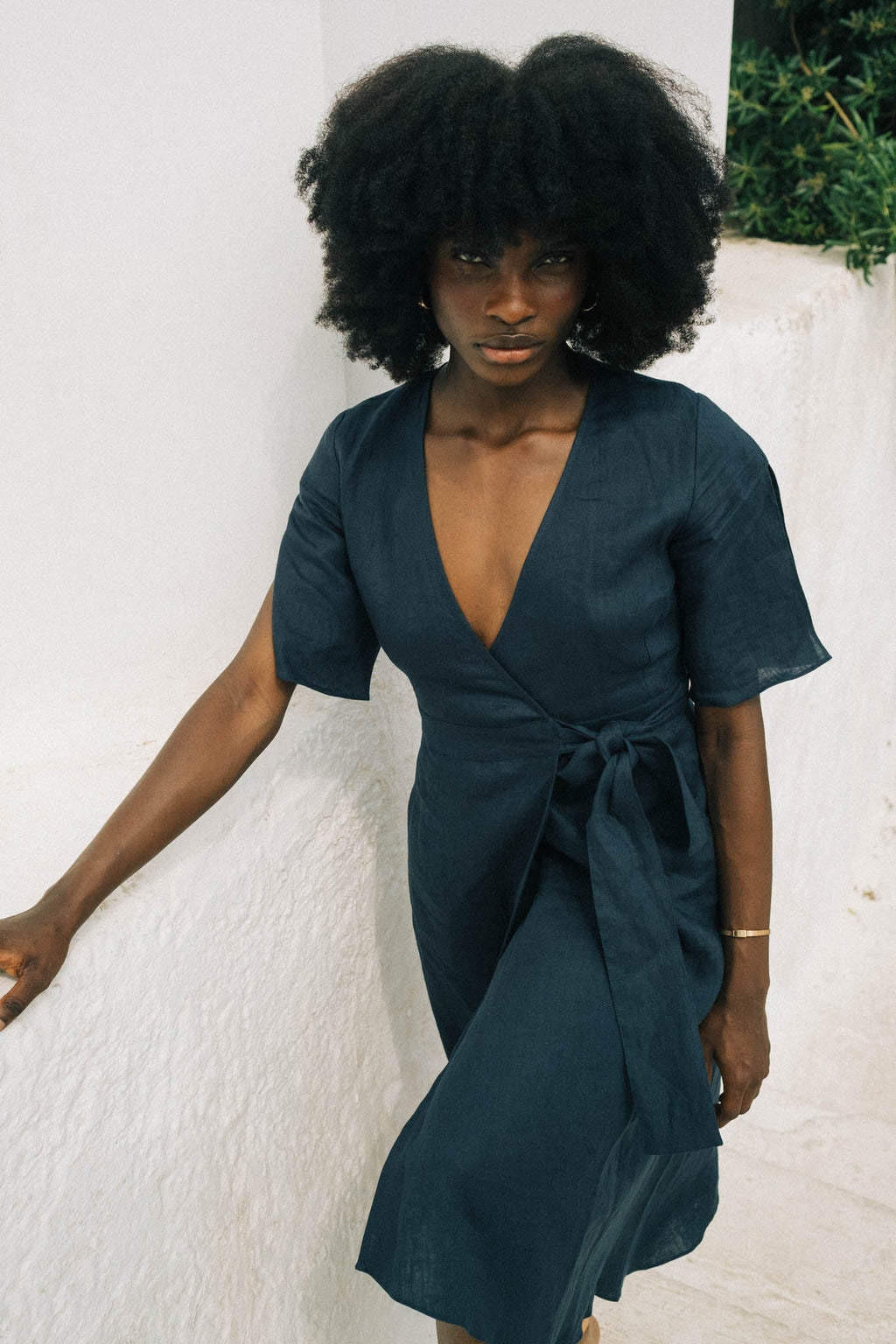 Linen Wrap Dress Navy