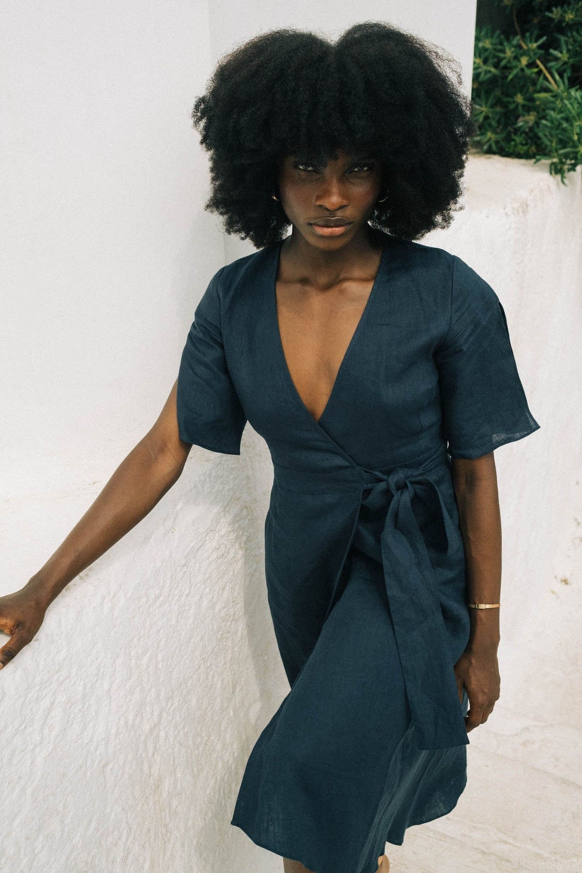 Linen Wrap Dress Navy
