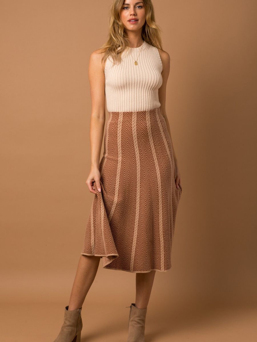 Herringbone Striped Sweater Skirt