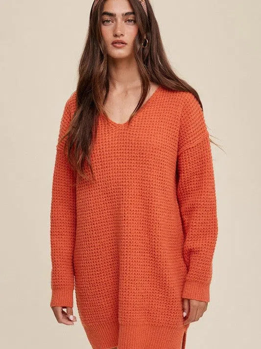 V-neck Ribbed Knit Sweater