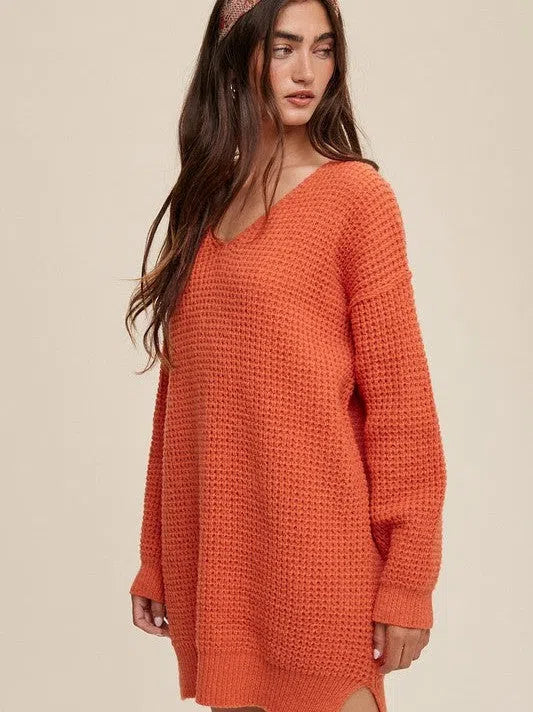 V-neck Ribbed Knit Sweater