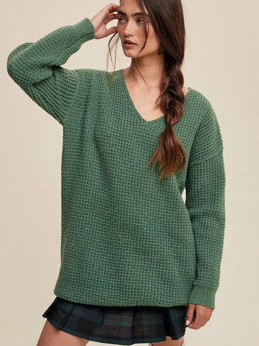 V-neck Ribbed Knit Sweater