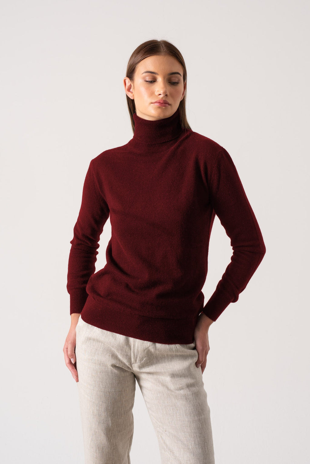 100% Cashmere Turtleneck Sweater Red Bordeaux