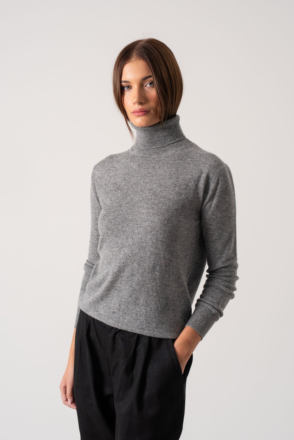 100% Cashmere Turtleneck Sweater Mélange Grey