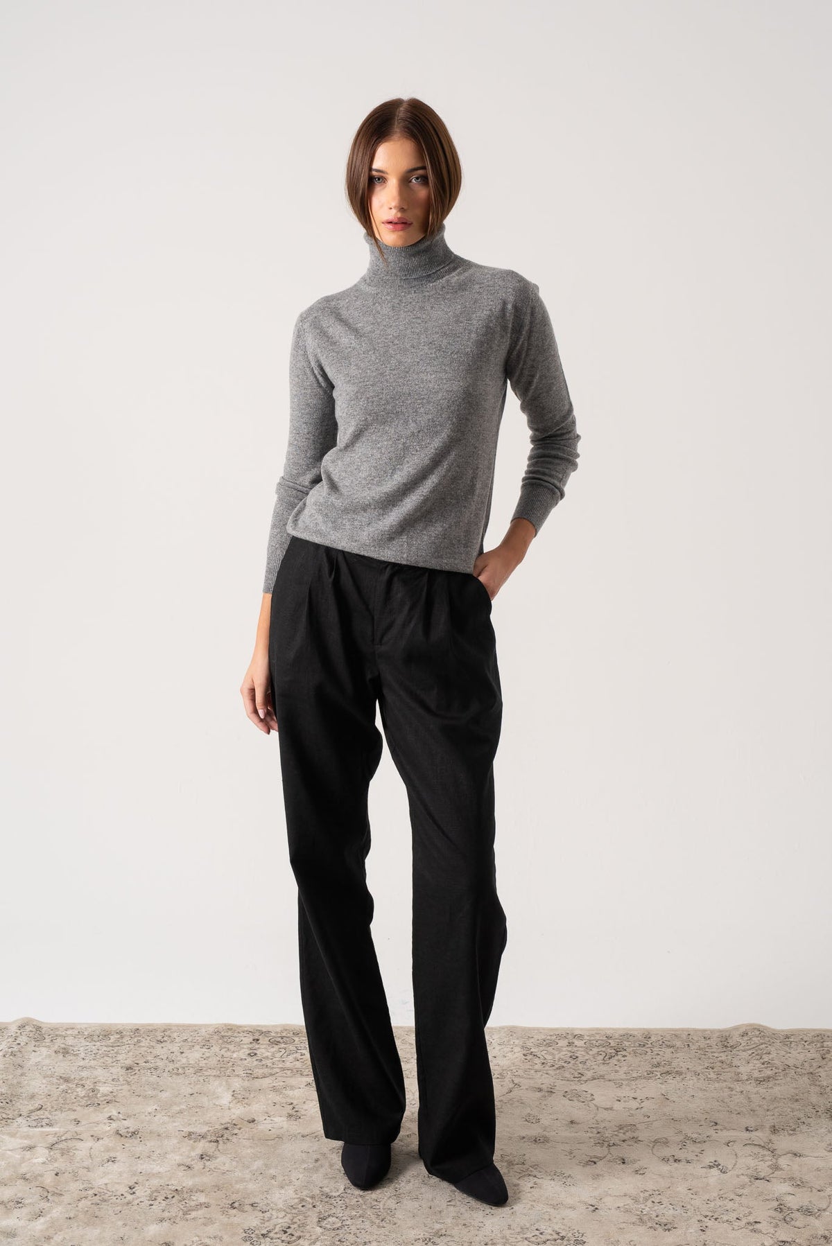 100% Cashmere Turtleneck Sweater Mélange Grey