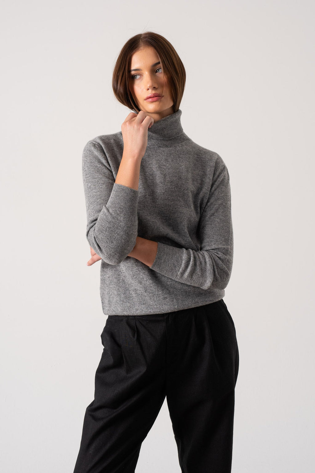 100% Cashmere Turtleneck Sweater Mélange Grey