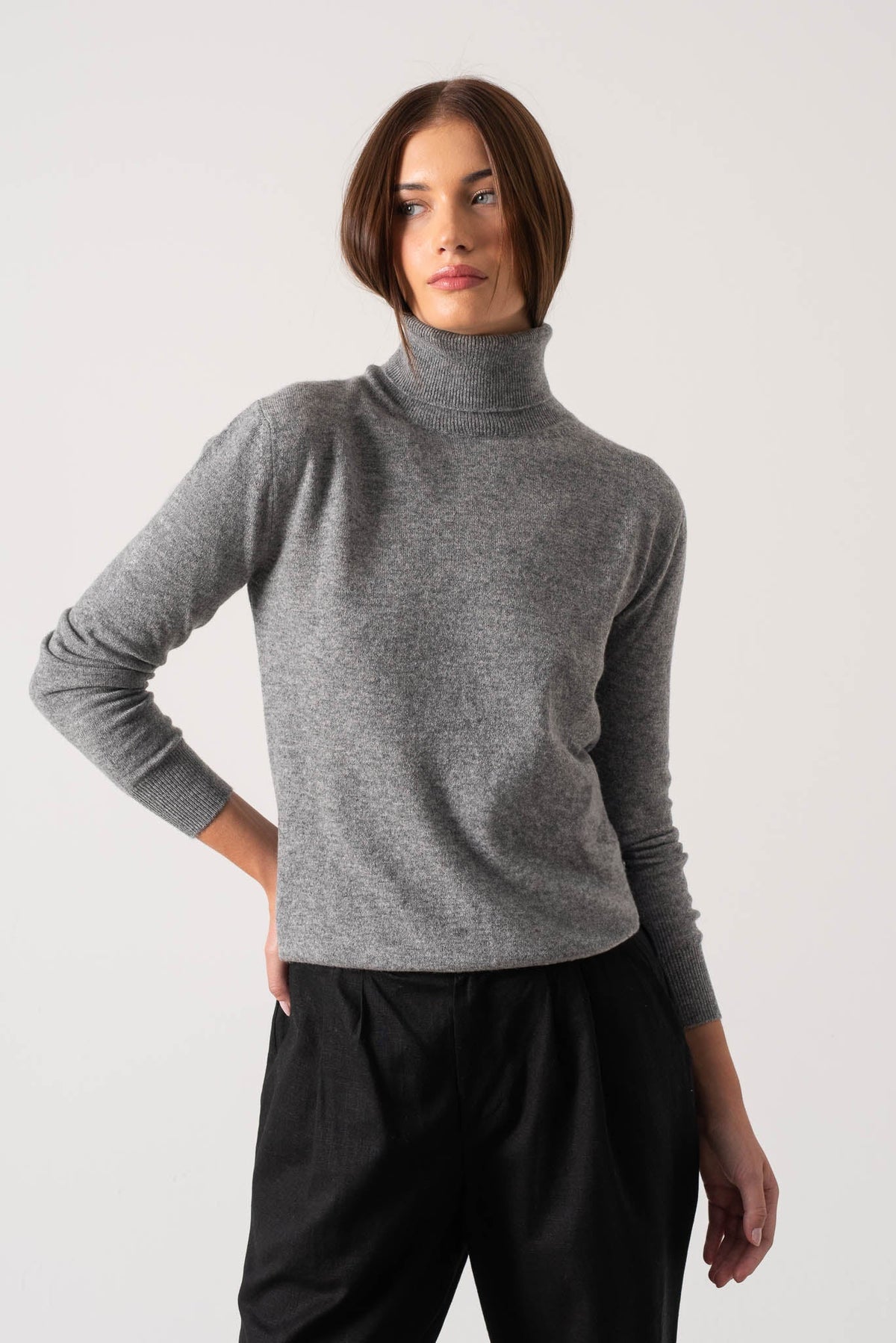 100% Cashmere Turtleneck Sweater Mélange Grey