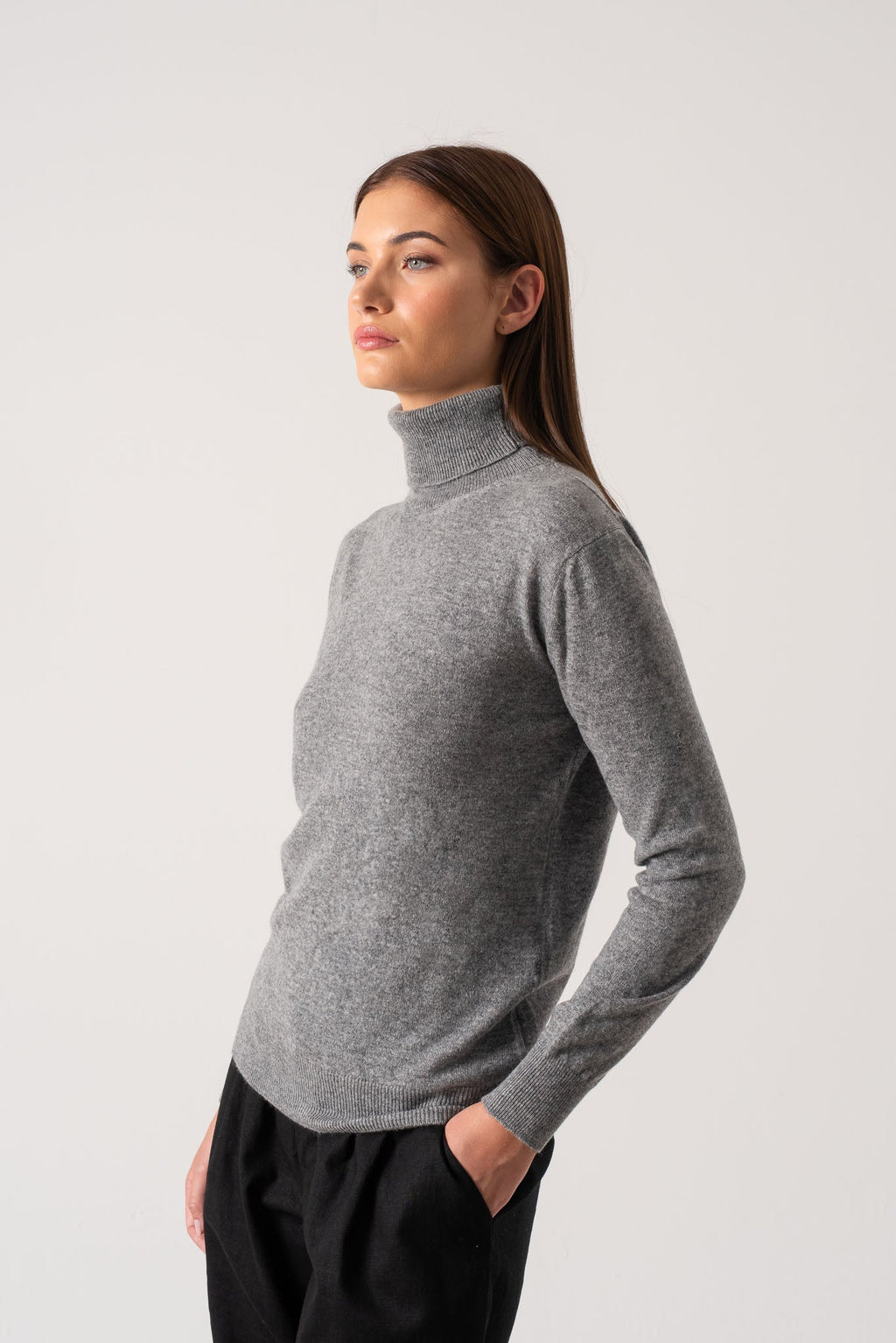 100% Cashmere Turtleneck Sweater Mélange Grey
