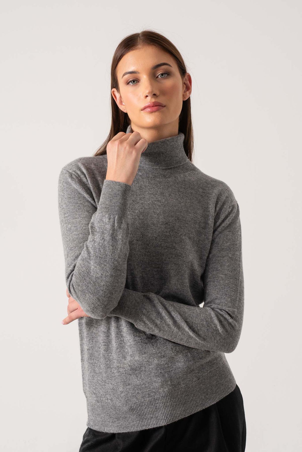 100% Cashmere Turtleneck Sweater Mélange Grey