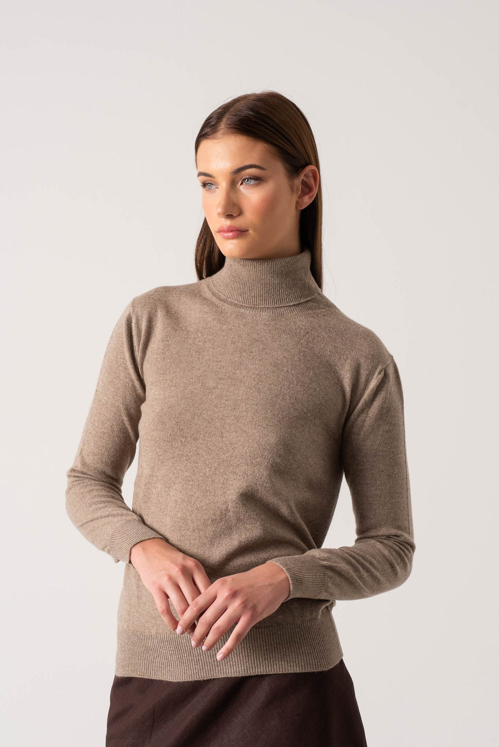 100% Cashmere Turtleneck Sweater Taupe