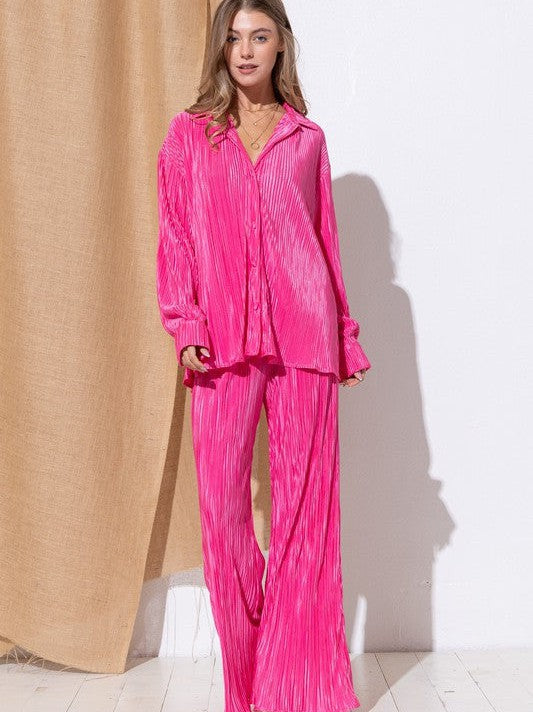Pleated Blouse Pants Set