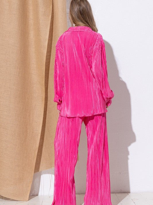 Pleated Blouse Pants Set