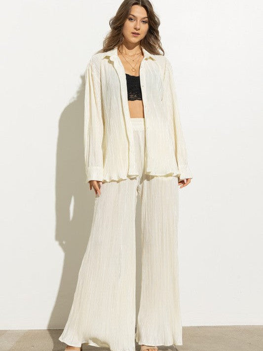 Pleated Blouse Pants Set
