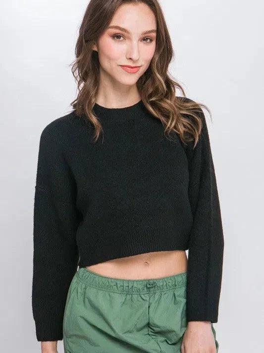 Wool Blend Cropped Sweater Top