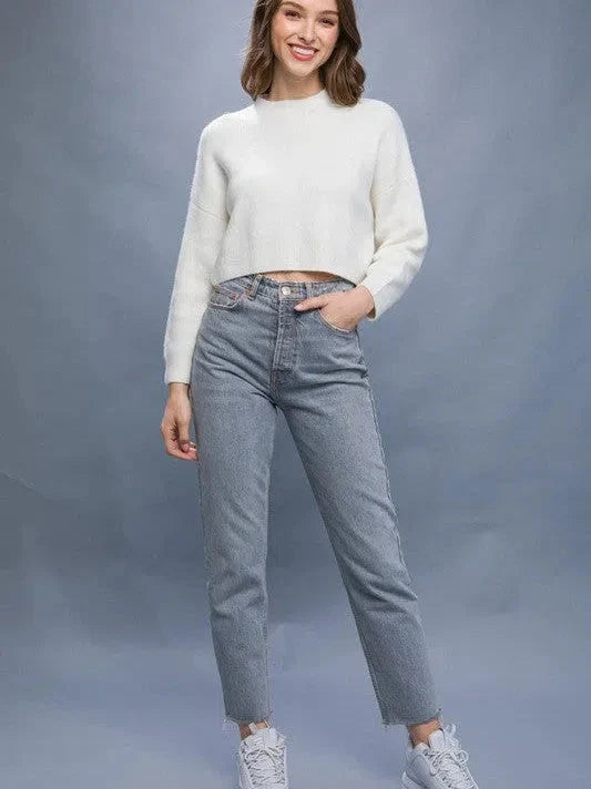 Wool Blend Cropped Sweater Top