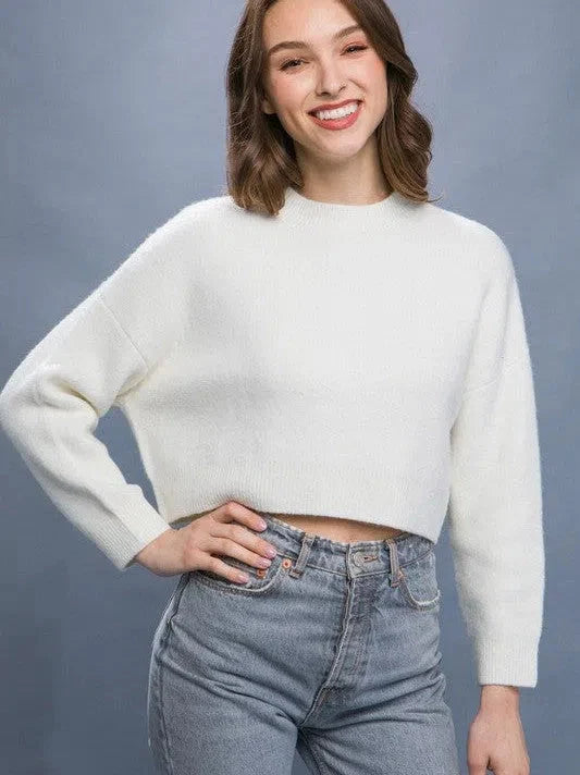 Wool Blend Cropped Sweater Top