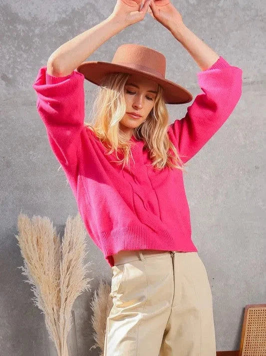 Relaxed Elegance V-Neck Cable Knit Sweater