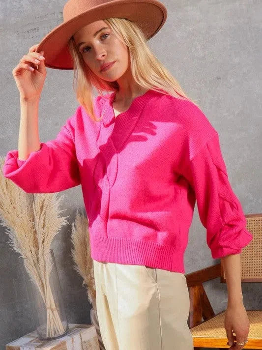 Relaxed Elegance V-Neck Cable Knit Sweater