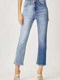 Two-Tone High Rise Straight Leg Jeans