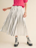Metallic Pleated Midi Skirt