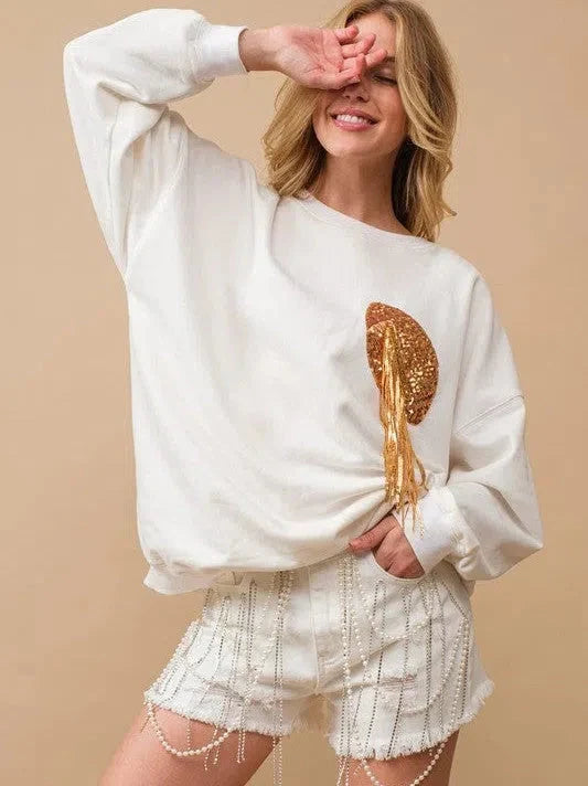 Sequin Tassel Patch Football Sweatshirt