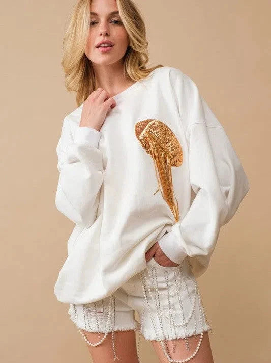 Sequin Tassel Patch Football Sweatshirt