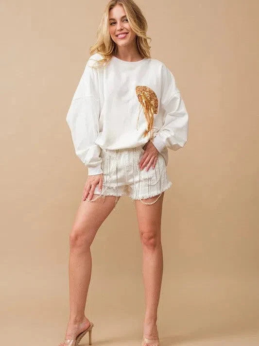 Sequin Tassel Patch Football Sweatshirt
