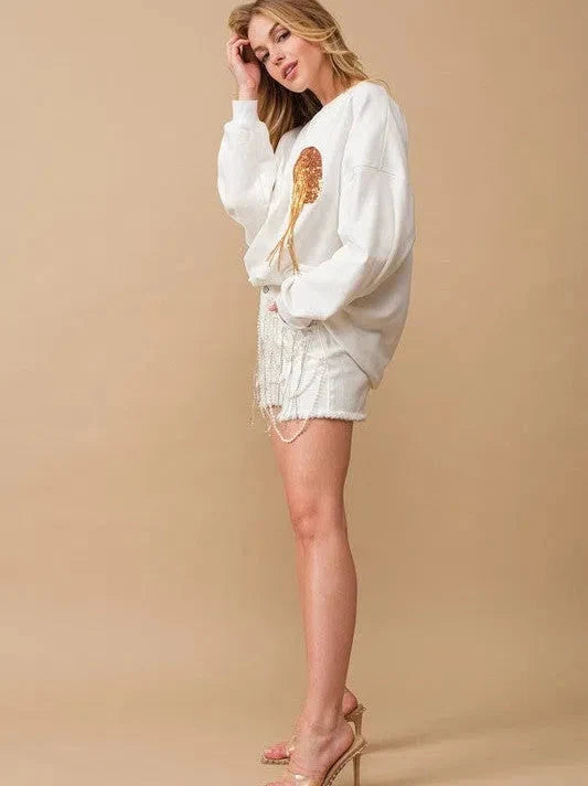 Sequin Tassel Patch Football Sweatshirt