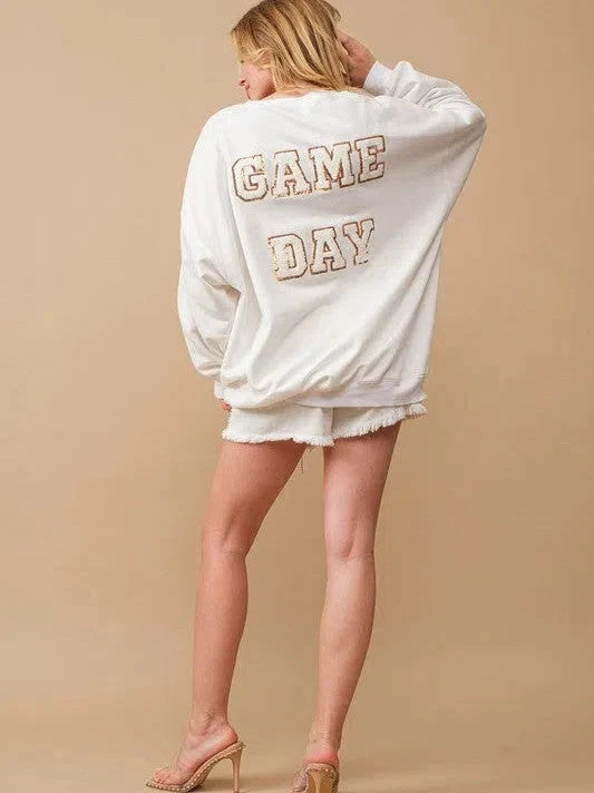 Sequin Tassel Patch Football Sweatshirt