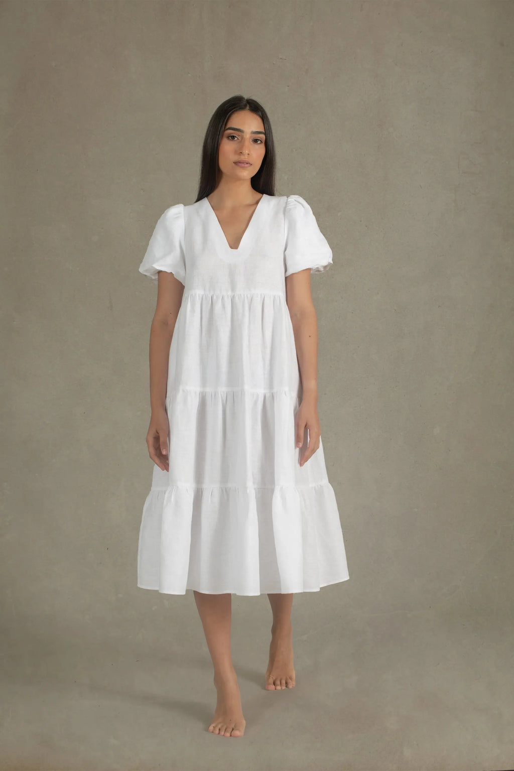 Linen Midi Dress White