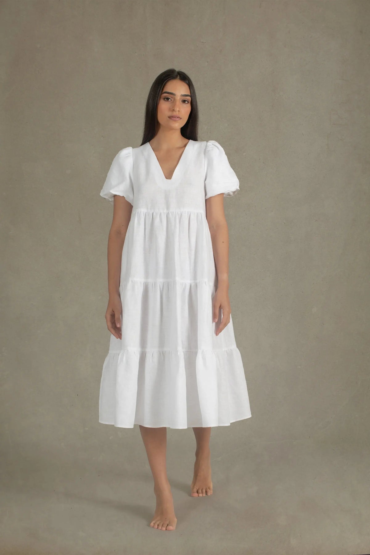 Linen Midi Dress White