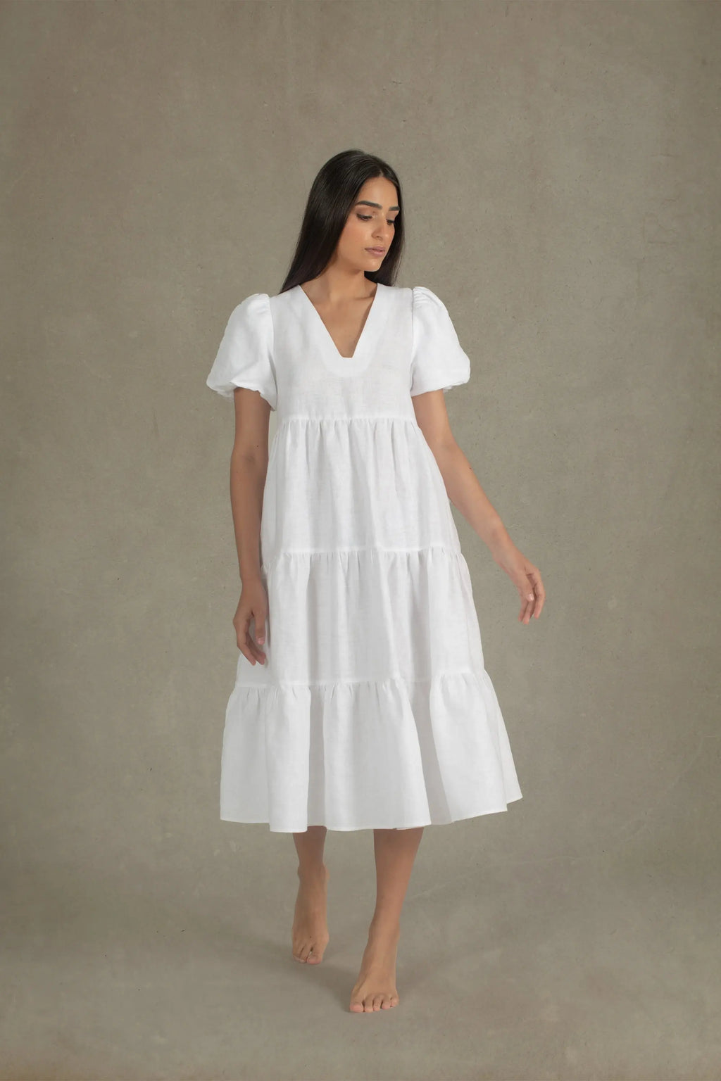 Linen Midi Dress White