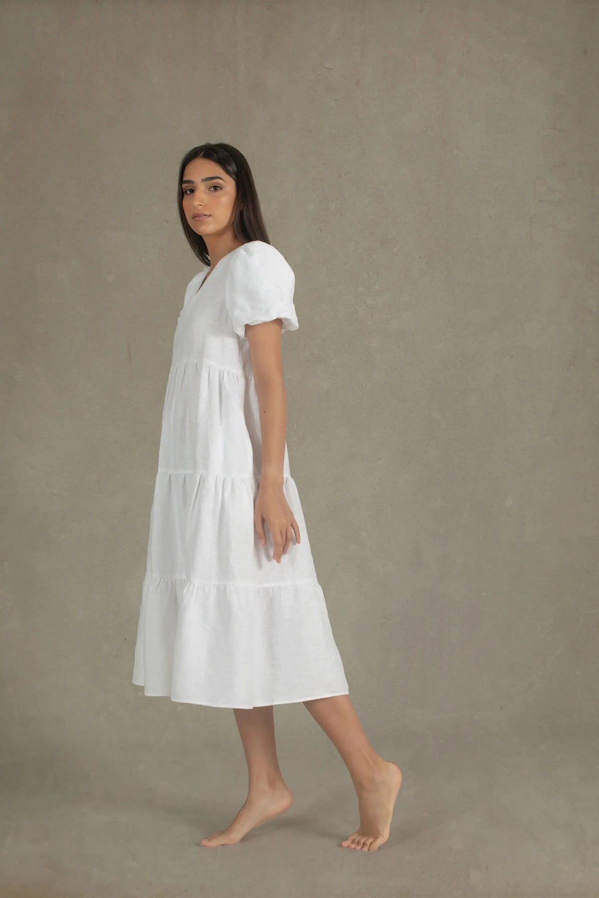 Linen Midi Dress White