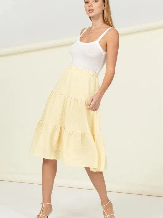 Tiered A-Line Midi Skirt