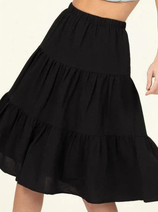 Tiered A-Line Midi Skirt