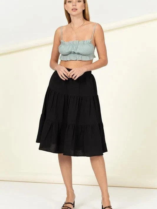 Tiered A-Line Midi Skirt