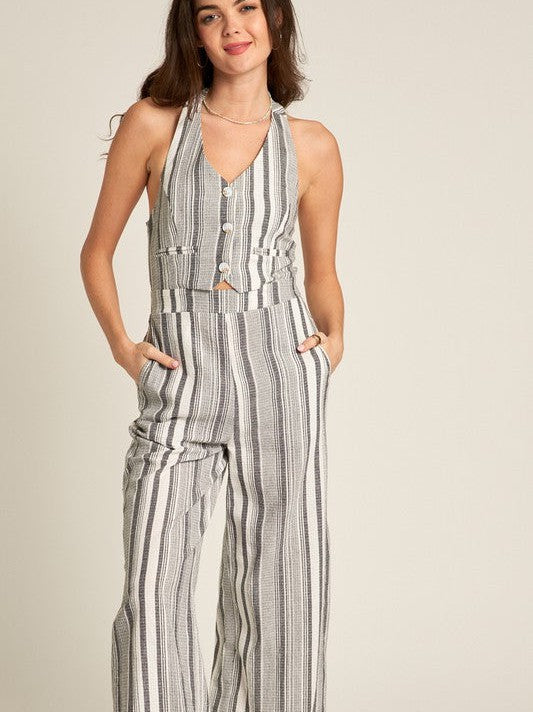 Halter Striped Jumpsuit in Gray