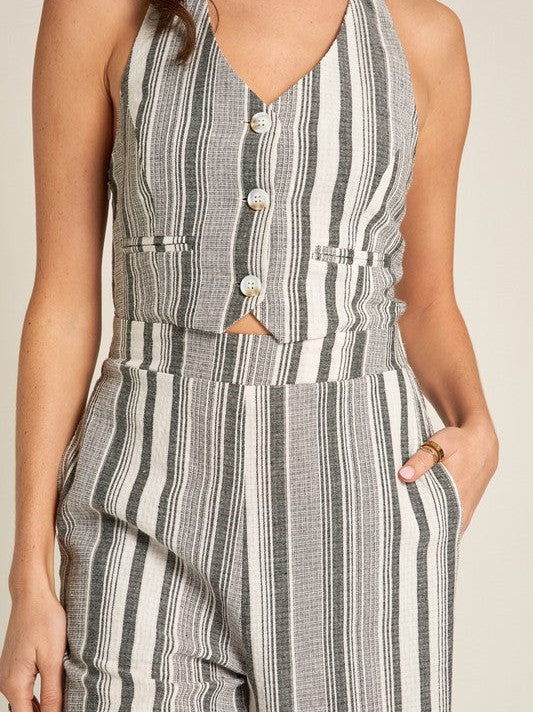 Halter Striped Jumpsuit in Gray