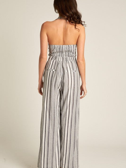 Halter Striped Jumpsuit in Gray
