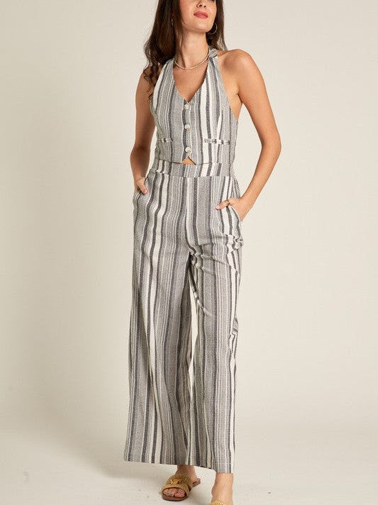 Halter Striped Jumpsuit in Gray