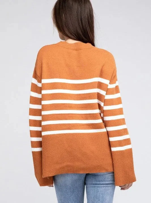 Oversized Ribbed Hem Striped Sweater
