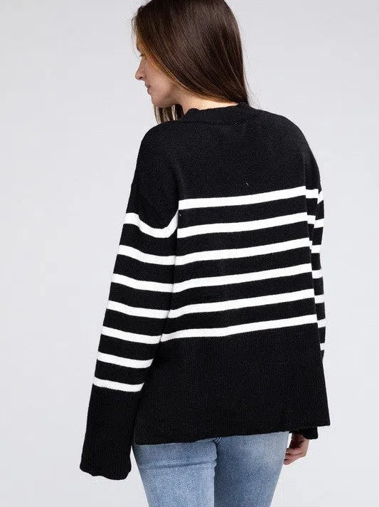 Oversized Ribbed Hem Striped Sweater