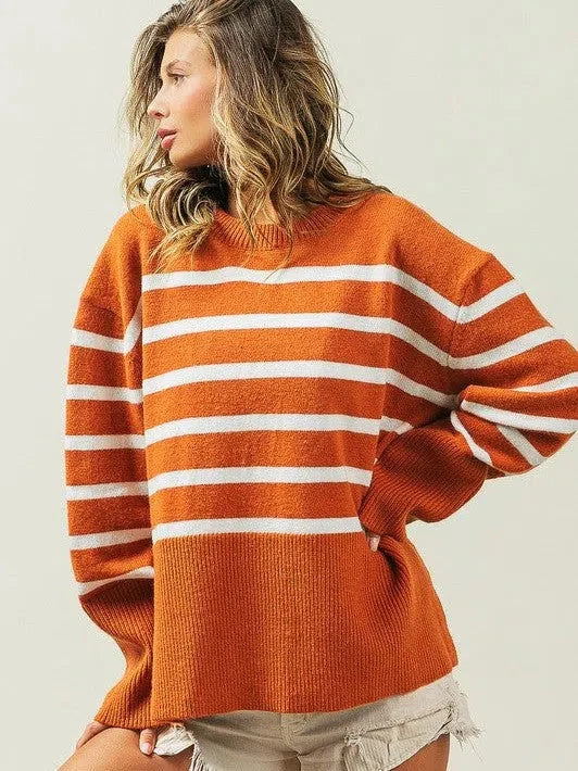 Oversized Ribbed Hem Striped Sweater