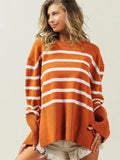Oversized Ribbed Hem Striped Sweater