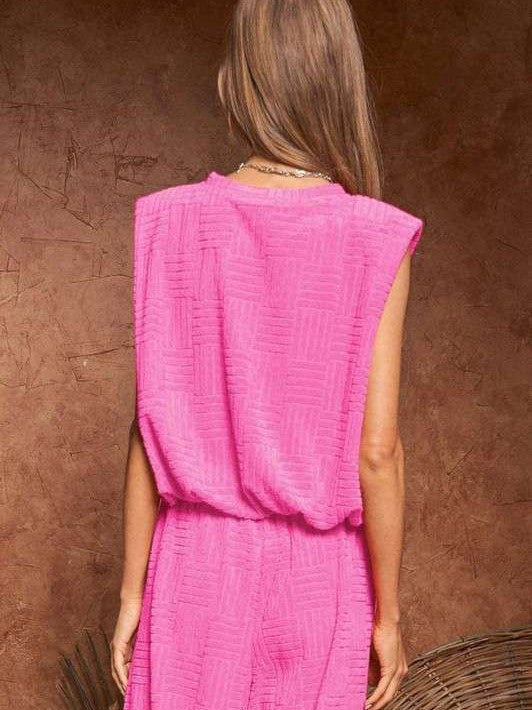 Velvet Sleeveless High Neck Top and Wide Leg Pants Set